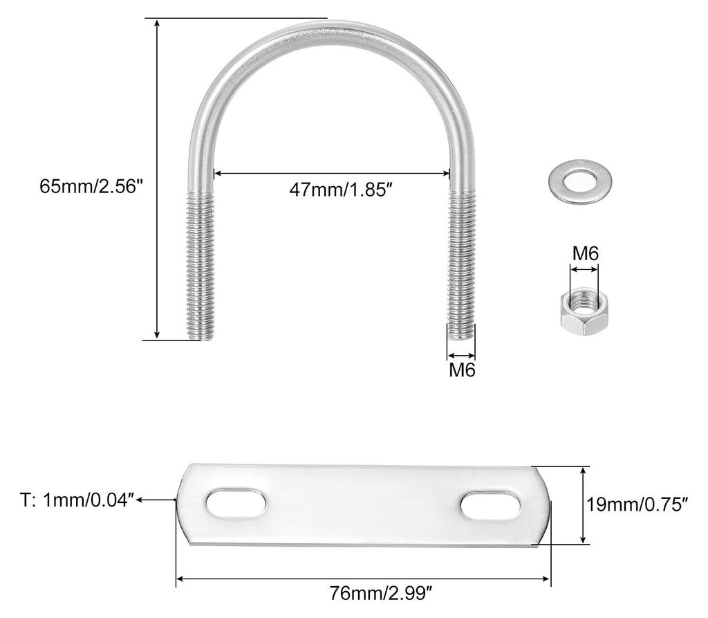 4 Set U Schrauben M6 x 45mm ID x 65mm L?nge Runde U Bš¹gelschraube Edelstahl 304 Klammer Schellen U-Bolzen mit Gewinde Muttern Rahmenplatte Unter...
