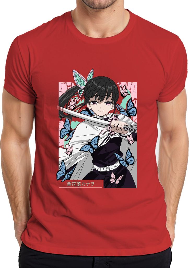 Kanao Tsuyuri Anime Schmetterlinge Katana Manga Geschenk Damen Herren T-Shirt, Rot, XL