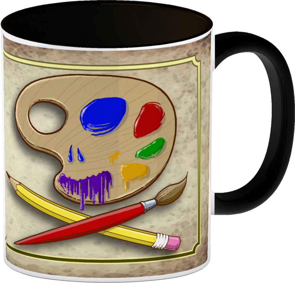 Kaffeebecher Schwarz mit Motiv und Spruch - Kunst kommt von Können nicht von