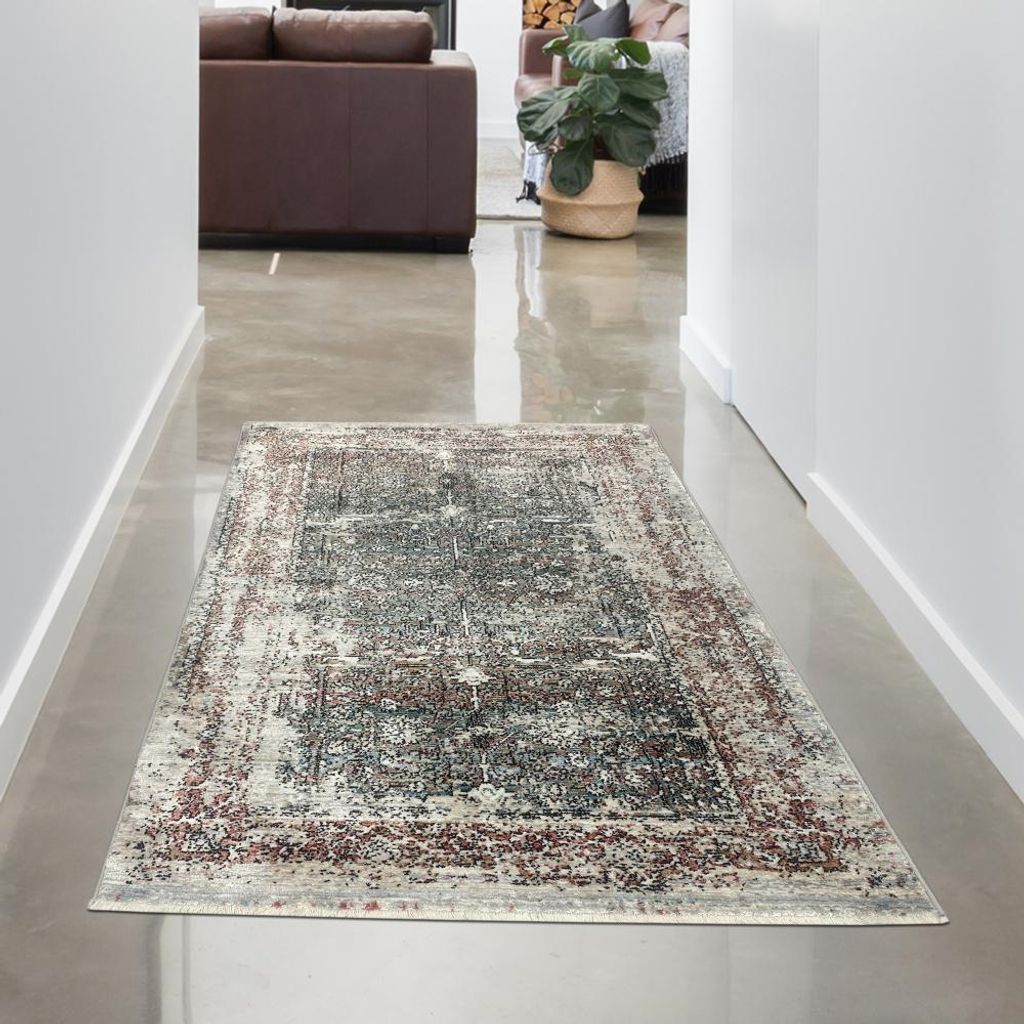 Glänzender Seidenoptikteppich mit orientalischem Design beige-rot Größe - 80x150 cm