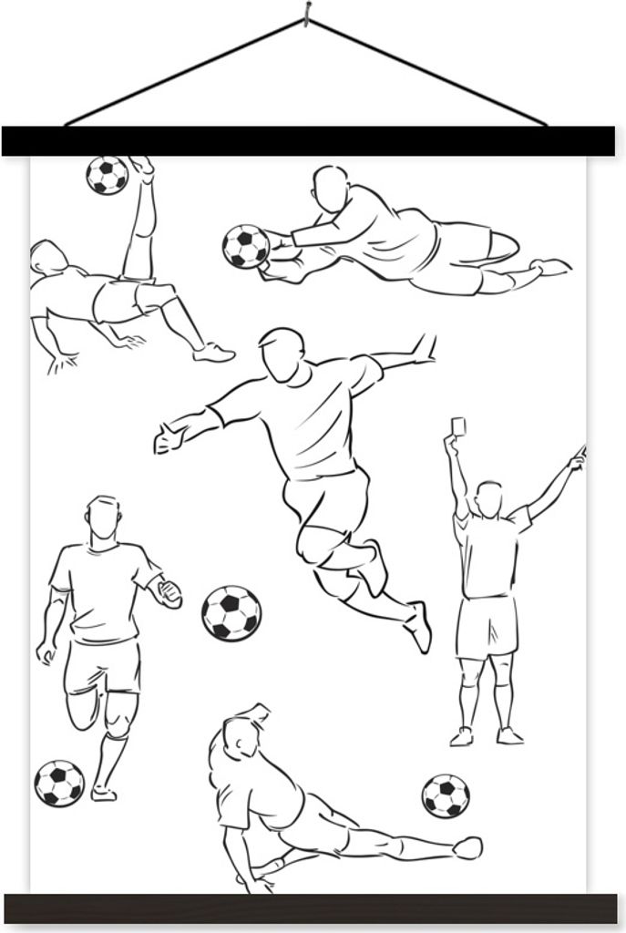 MuchoWow Textilposter Eine Illustration von Spielern in verschiedenen Positionen - Junge - Mädchen - Kinder 120x160 cm mit schwarzem Rahmen - Ma...