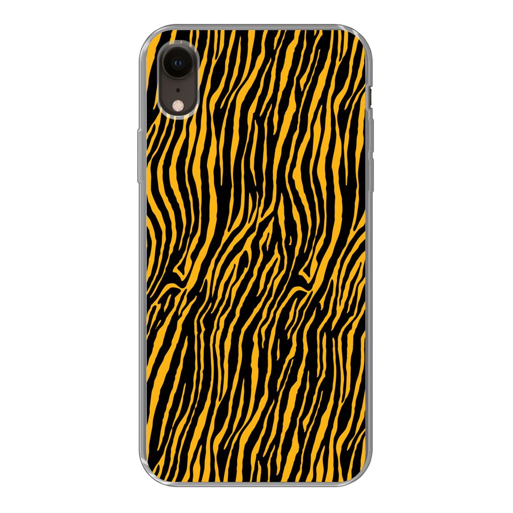 MuchoWow Handyhülle Schutzhülle Hülle für iPhone XR Tigerdruck - Schwarz - Orange Silikon Softcase Handy Hülle - Schutzdeckel