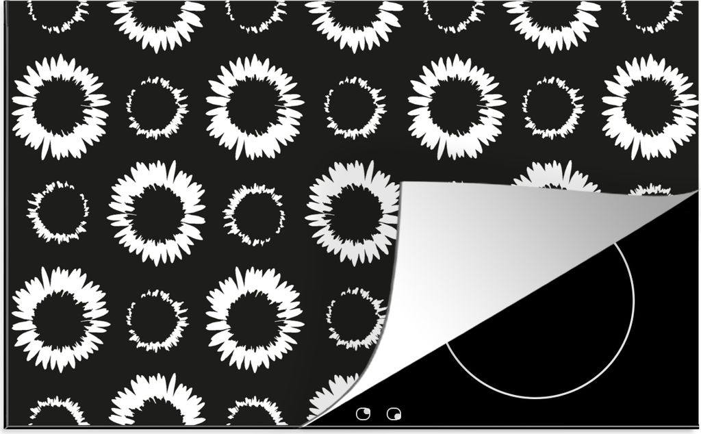 KitchenYeah© Herdabdeckplatte Blumen - Muster - Schwarz , Produktbild 