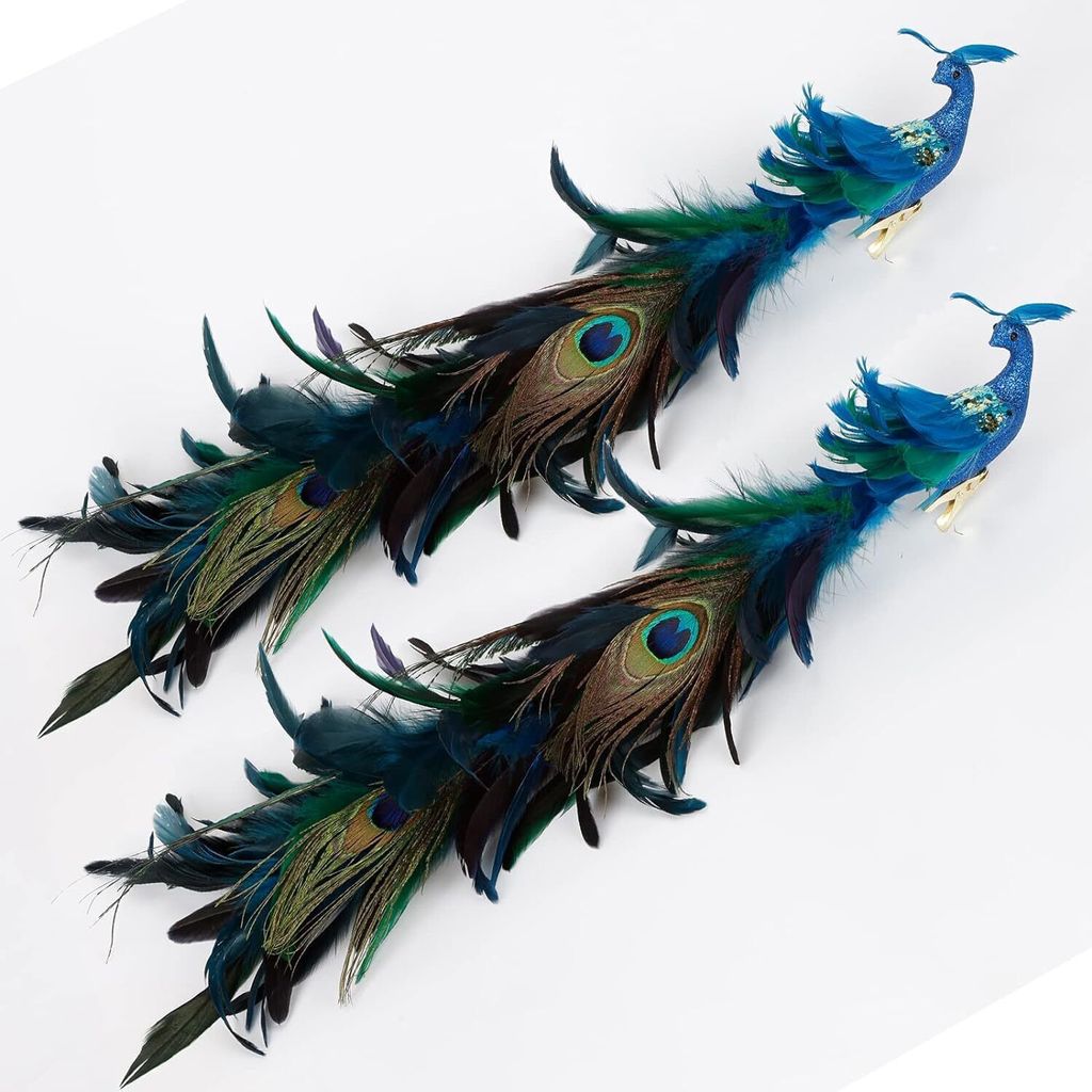 2er-Pack Simulierte Pfauendekoration Blauer Pfau Weihnachtsdekoration Simulation Vögel Ornament Vogel-Weihnachtsclip Pfau-Clip-Ornament für Weihn...