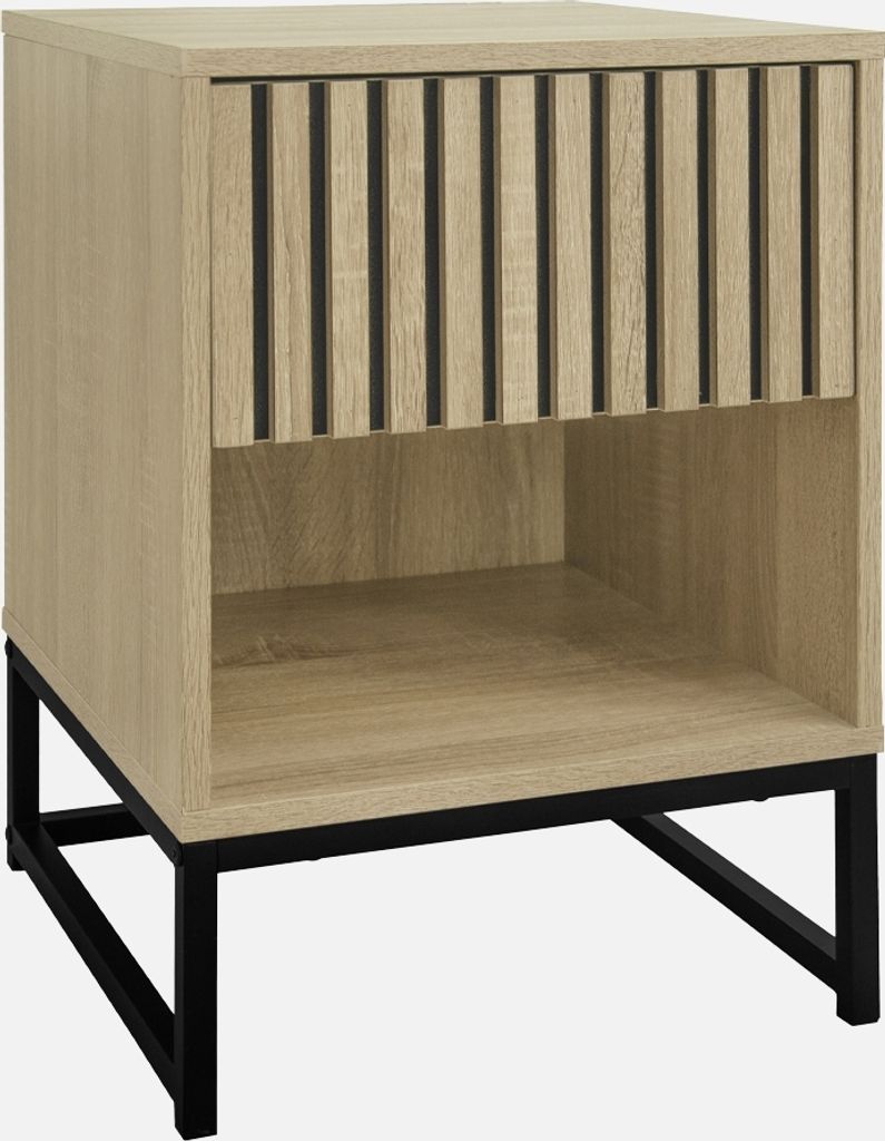 sweeek - Moderner Nachttisch mit geriffeltem Holzdekor 1 Schublade - Natur
