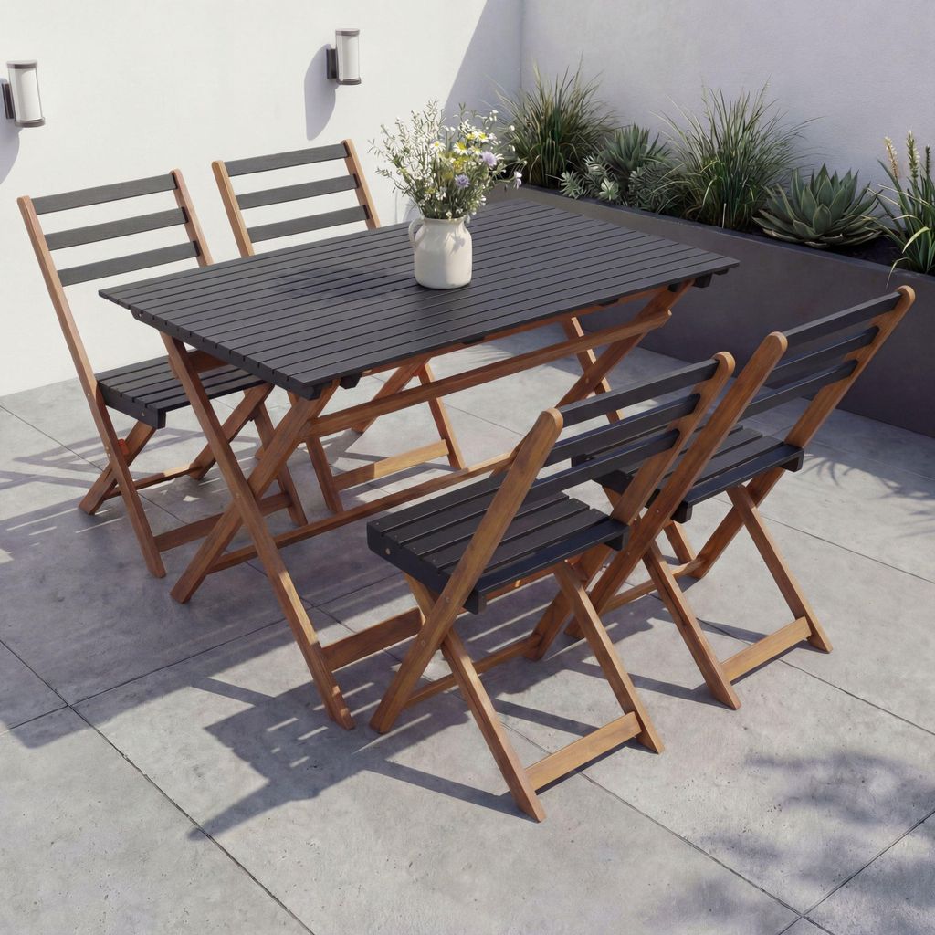 Garnitur MCW-P72, Sitzgruppe Lounge-Set Garten 4x Stuhl Tisch, Akazie Holz klappbar natur-schwarz