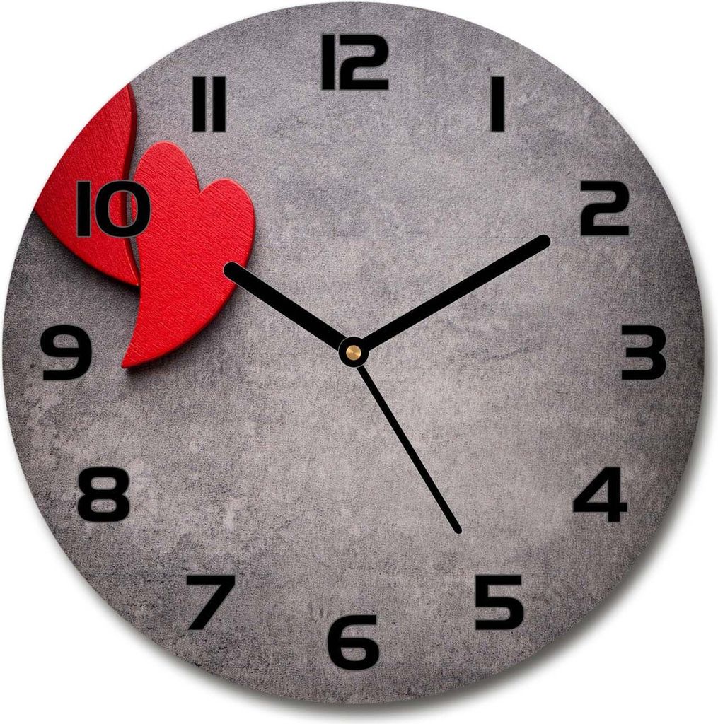 Wanduhr aus Glas 30fi Glasbild Glasuhr Gehärtetes Glas - schwarze-zeiger - Red hearts