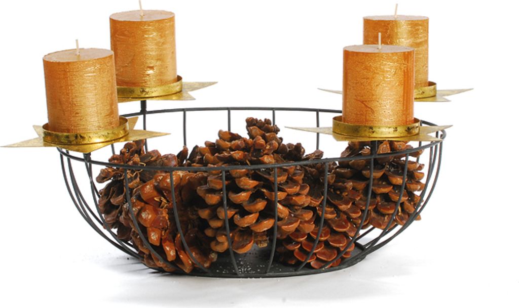 Wunderschöne, große Advent Schale mit goldenen Sternen - Höhe 14 cm (ohne Kerzen und Zapfen)