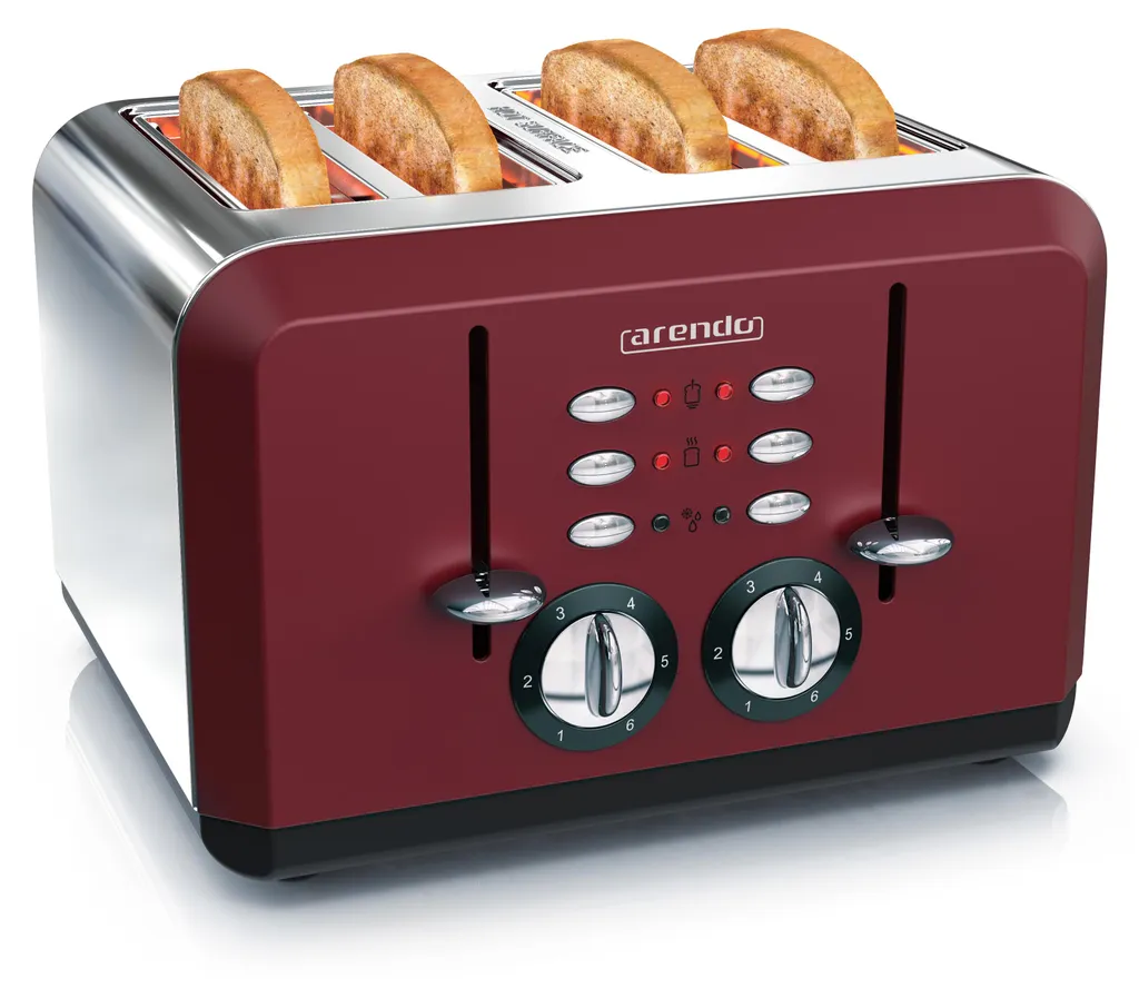 Grille-pain pour famille nombreuse 4 tranches en inox fentes XL rouge