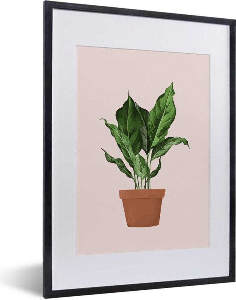 MuchoWow MuchoWow Gerahmtes Poster Pflanze - Blumentopf - Pastell 30x40 cm - Poster mit zchwarzem Bilderrahmen - Wandposter Schlafzimmer