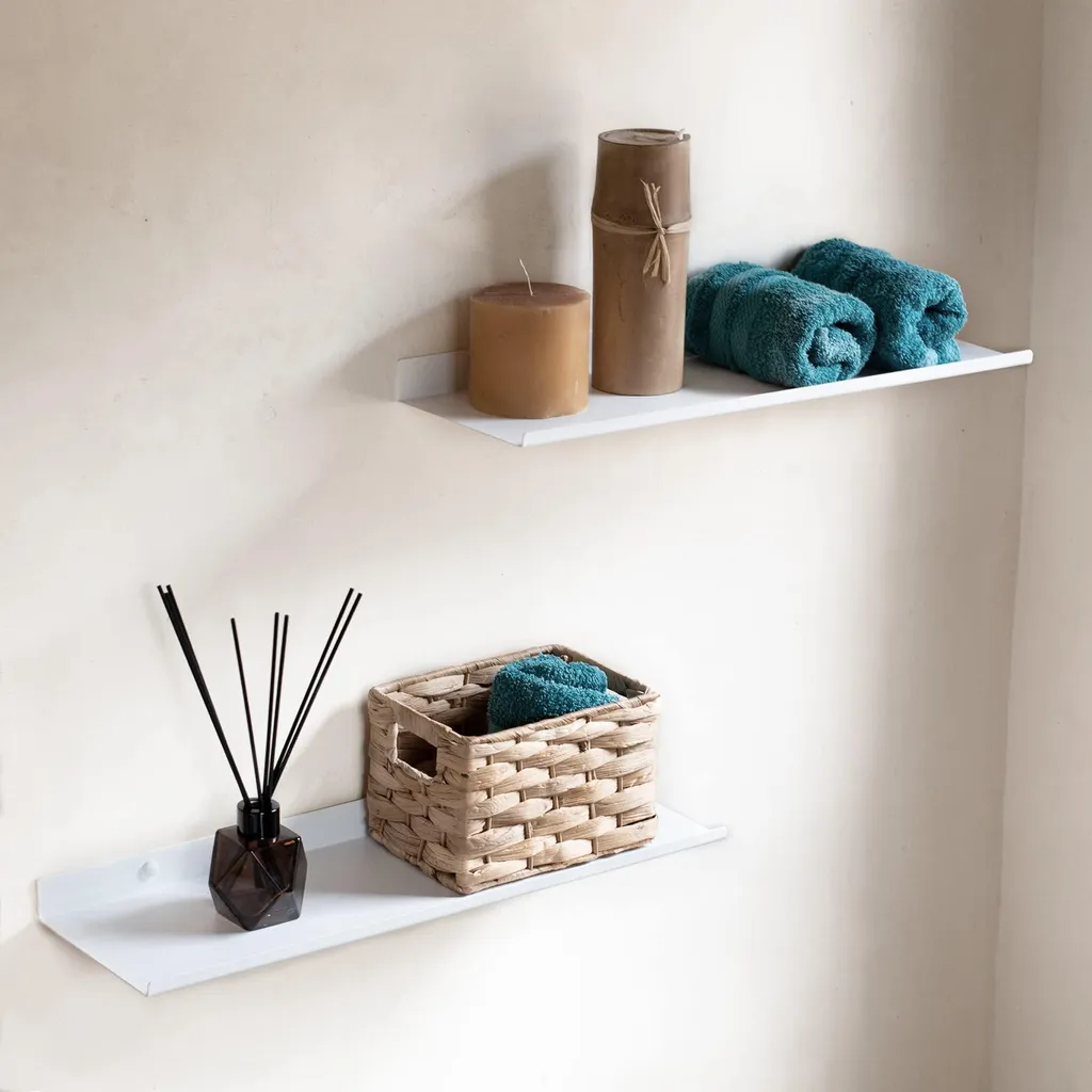 Étagère murale cuisine et salle de bains - Lot de 2 métal blanc de 50 cm