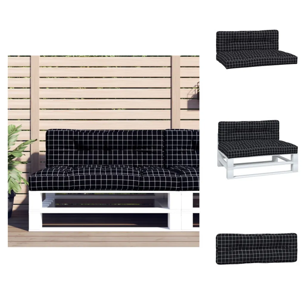 vidaXL Cuscini per pallet 2 pezzi. Tessuto a quadri nero - Cuscini per sedute