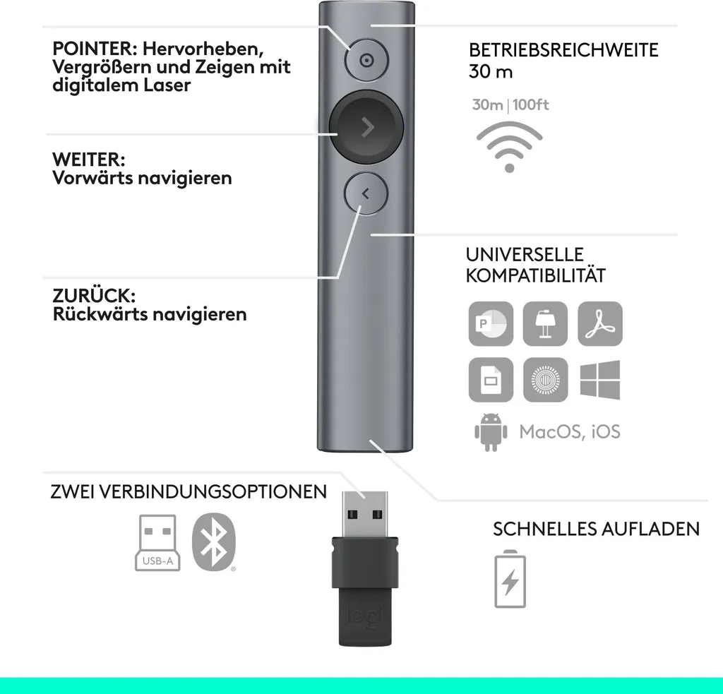 Télécommande de Présentation Logitech Spotlight Coloris Gris Ardoise - 36