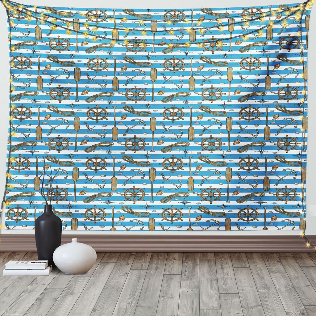 ABAKUHAUS Blau Weiss Wandteppich, Regatta Cruise Ship, Wohnzimmer Schlafzimmer Wandtuch Seidiges Satin Wandteppich, 150 x 100 cm, Braun Blau Weiß