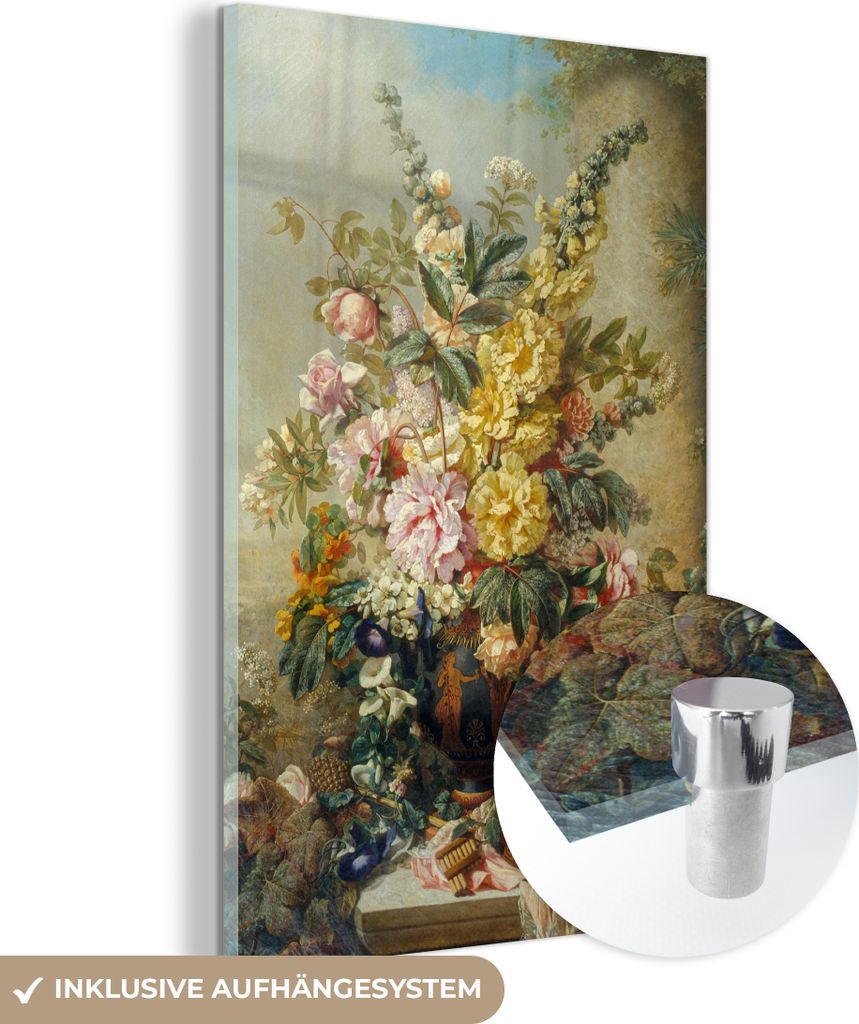 MuchoWow Glasbilder - Bilder auf Wandbild - Foto auf Glas Große Vase mit Blumen - Josep Mirabent - Alte Meister 40x60 cm Wanddekoration aus Glas -...