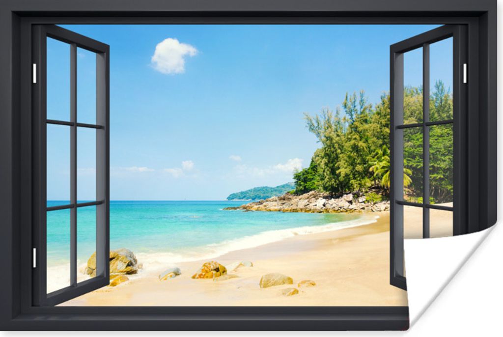 MuchoWow Poster Durchsichtig - Strand - Schwarz 120x80 cm - Bilder