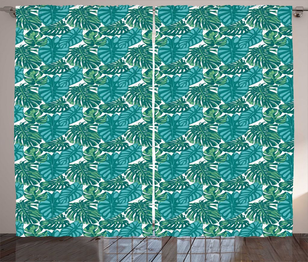 ABAKUHAUS Exotisch Rustikaler Gardine, Dschungel-Laub Tropic Blätter, Schlafzimmer Kräuselband Vorhang mit Schlaufen und Haken, 280 x 245 cm, Tea...