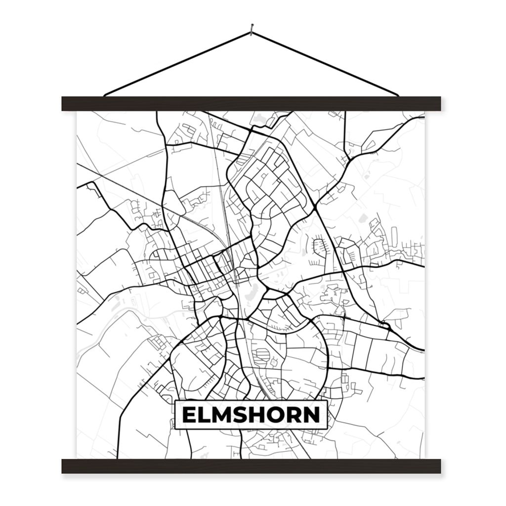 MuchoWow Textilposter Karte - Stadtplan - Elmshorn 40x40 cm mit schwarzem Rahmen - Fotos