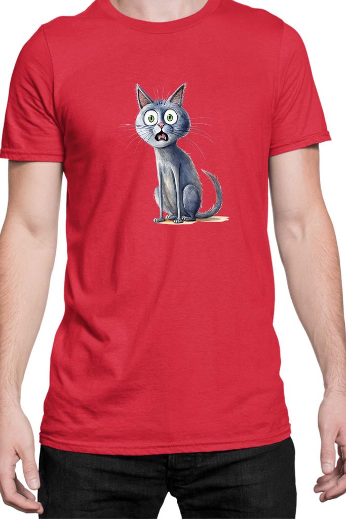 Herren T-Shirt Funny Cats Breeds Blue Cat 026, Man S / Rot