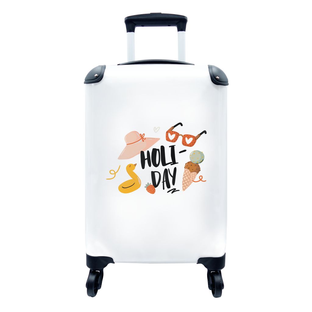 MuchoWow Koffer Handgepäck Trolley Rollkoffer Kleine Reisekoffer mit 4 Rollen - Sommer - Hut - Sonnenbrille - Cabin Size < 55x40x23 cm & 55x40x2...