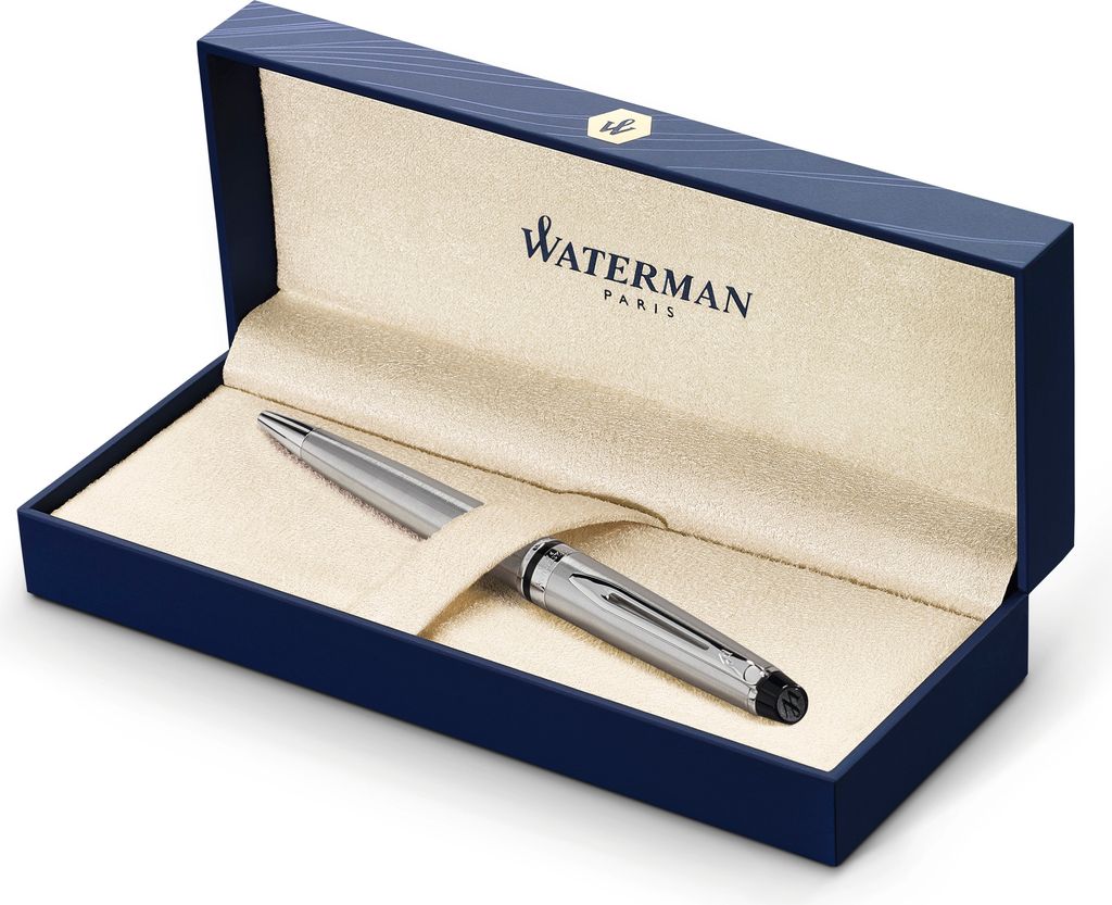 Waterman Expert Kugelschreiber | Edelstahl mit Chromzierteile | Mittlere Spitze | Blaue Tinte | Geschenkbox