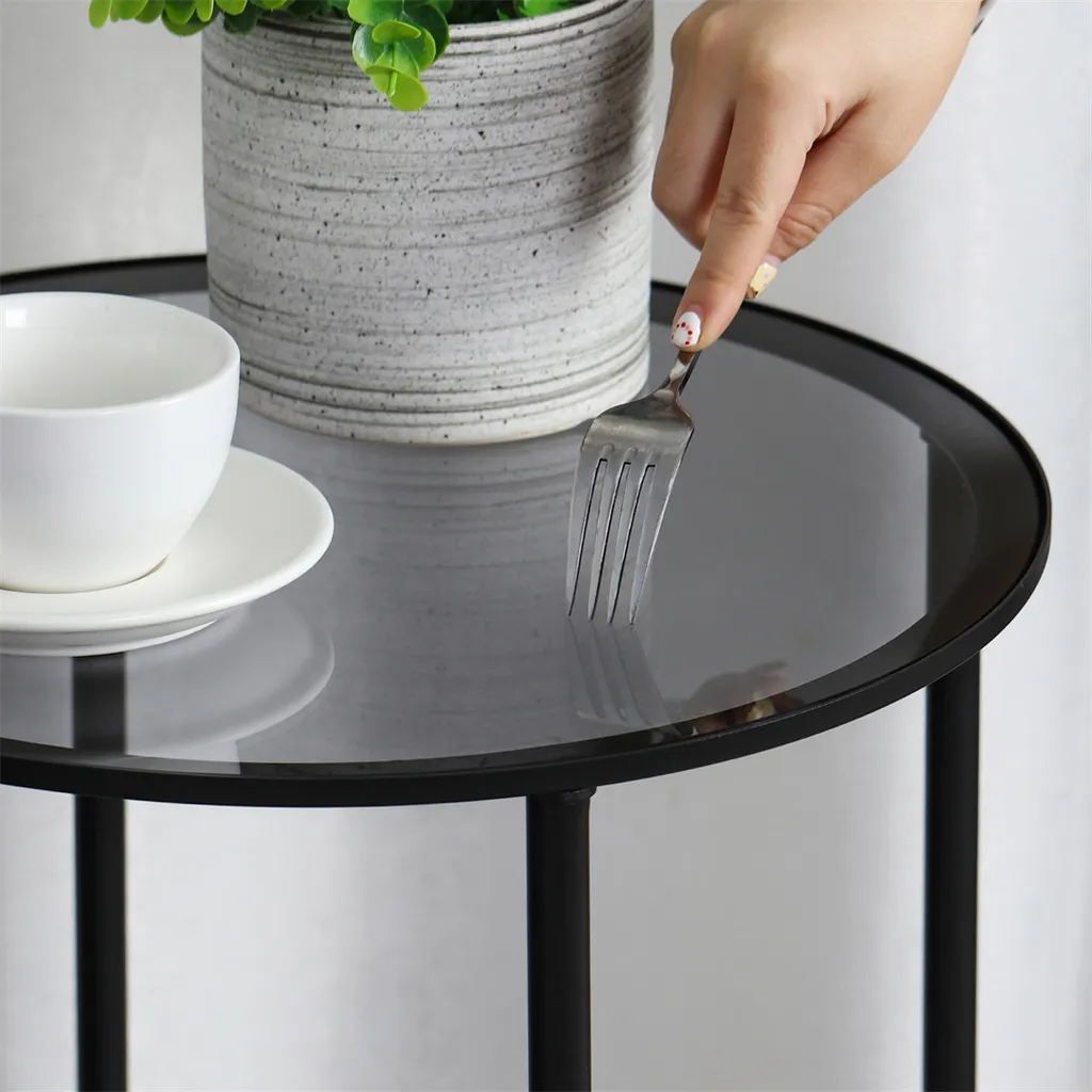 Table basse moderne structure métallique et plateau verre double niveau - 11