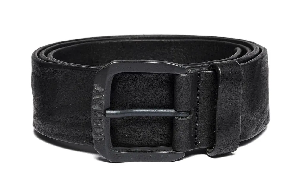 Replay Cintura Uomo In Cotone – Washed Black 299 – Fibbia Scorrevole – Made In Italy – 95 Cm