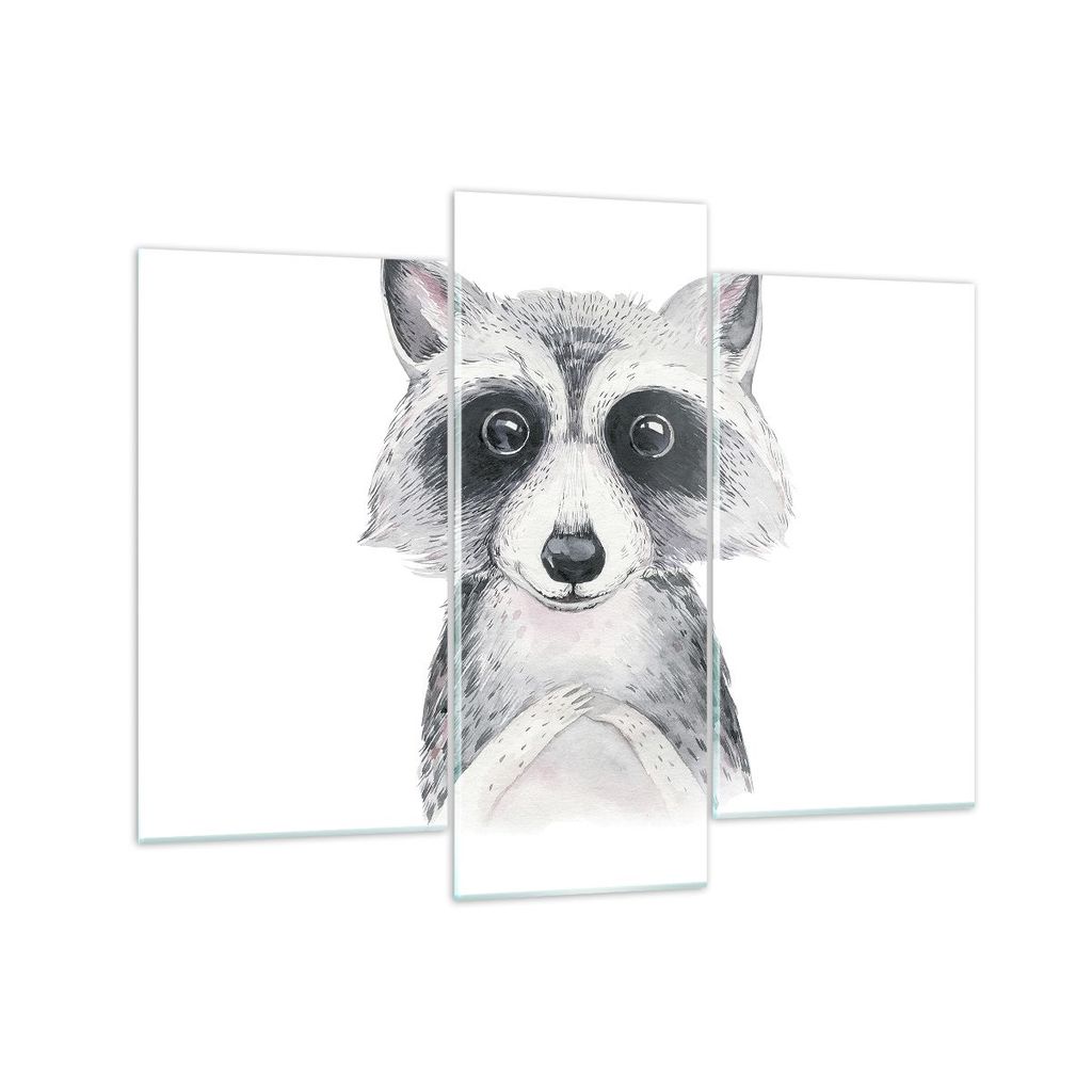 Bilder auf glas - 3 Teile - Waschbär Bild Kinder - 130x100cm - Glasbilder - Wandbilder - Bilder - zum Aufhängen bereit - Wanddekoration aus Glas ...
