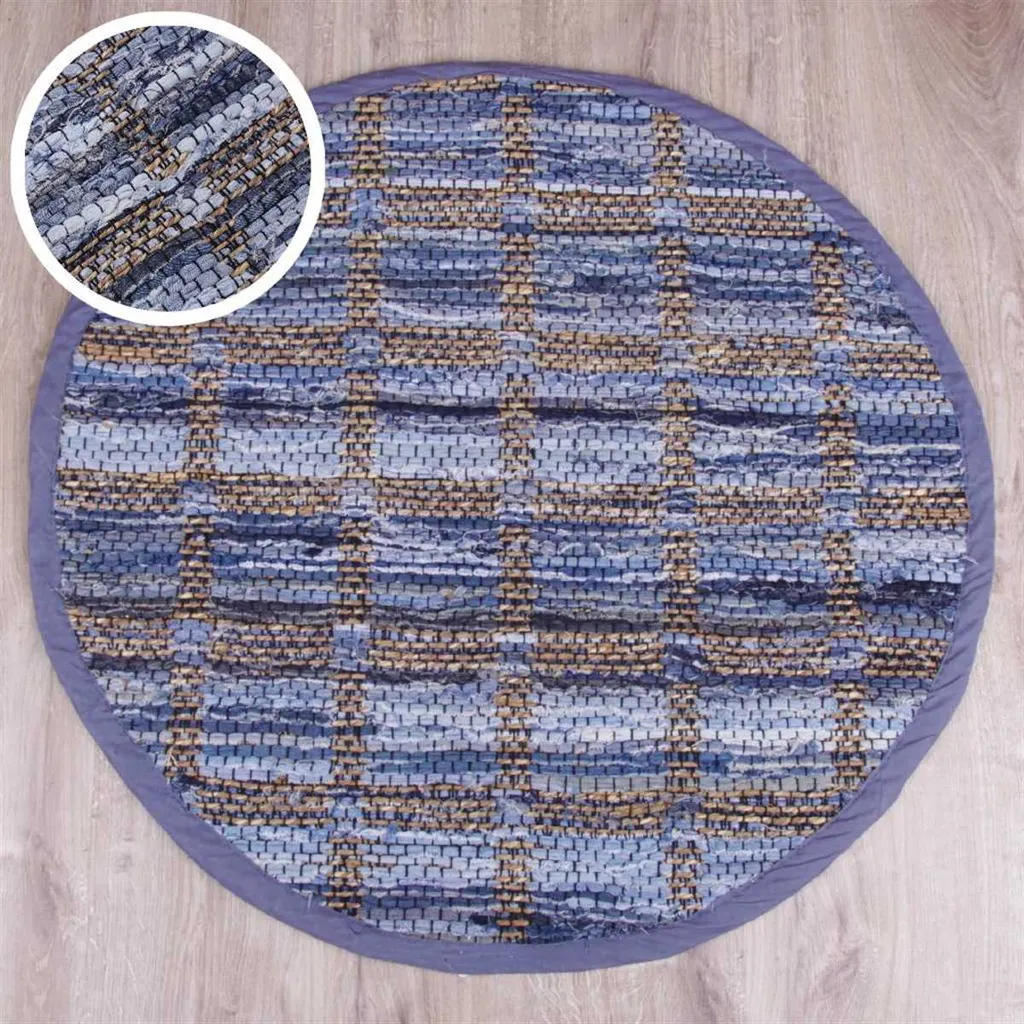Grand Tapis Rond 150cm en Jeans Patchwork - Idéal sous Table Basse