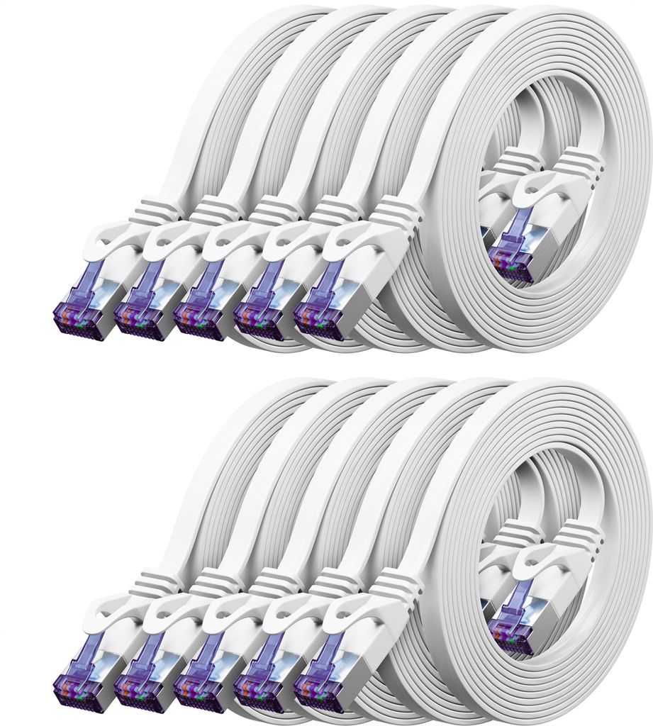 deleyCON 10x 0,25m RJ45 Patchkabel Flachkabel mit CAT7 Rohkabel Netzwerkkabel Ethernetkabel Slim U/FTP Gigabit Ethernet LAN Kabel - Weiß