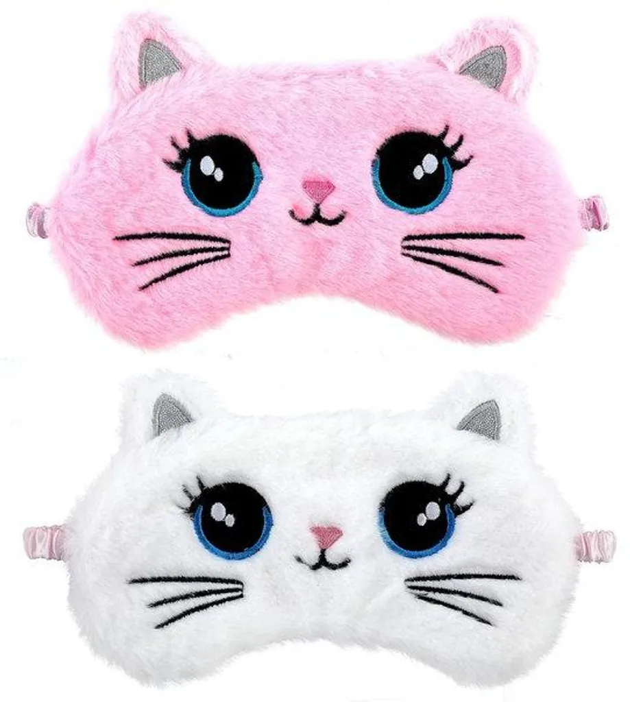 Masque enfant en peluche chat rose et blanc, pack de 2 douceur voyage