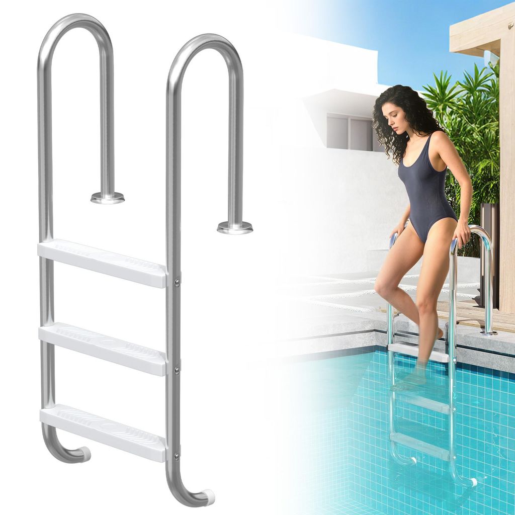 LZQ Edelstahl Poolleiter 3 Stufen, 132 cm Silber, Produktbild 