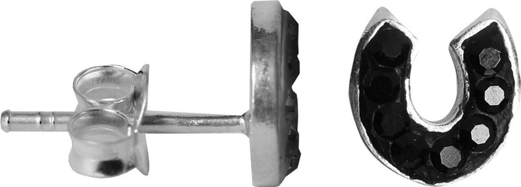 925 Sterling Silber Ohrstecker Glitzer Hufeisen Farbe - Schwarz