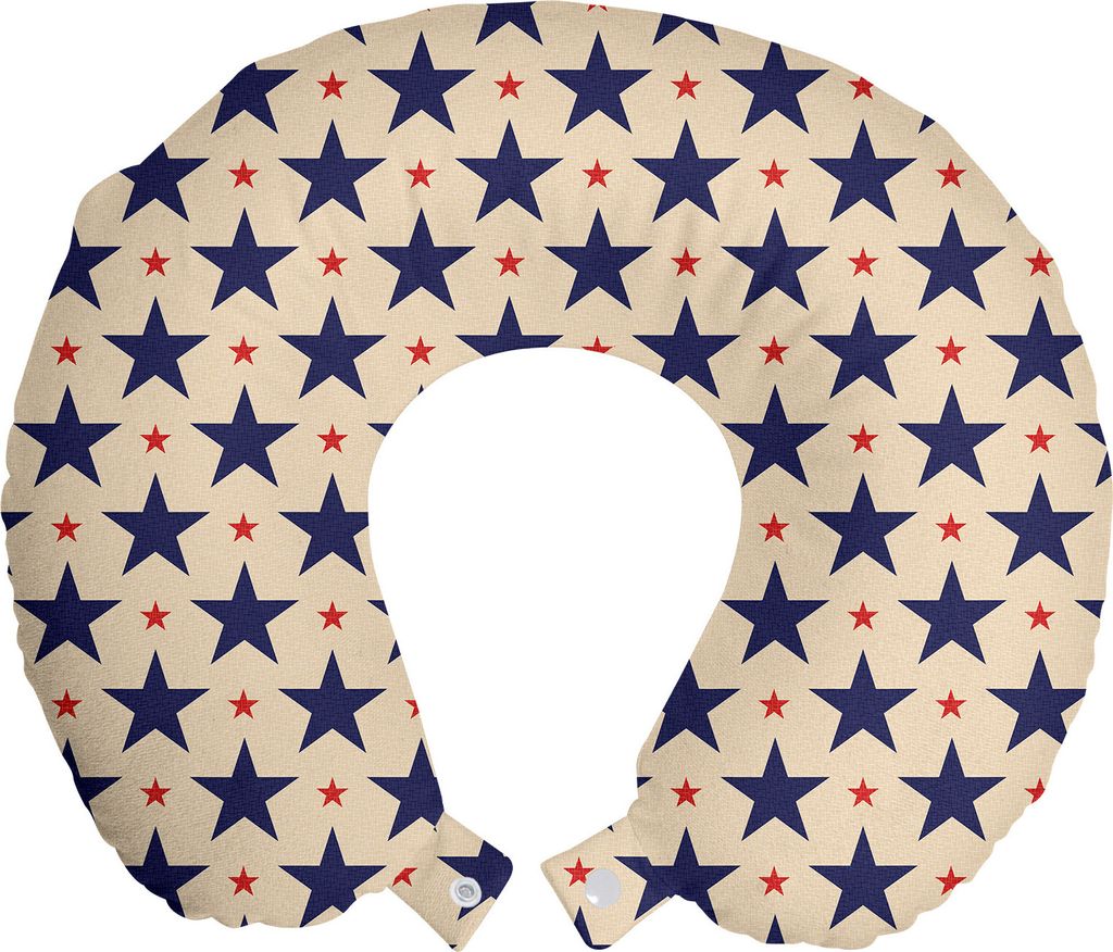 ABAKUHAUS Star Reisekissen Nackenkissen, Grunge Themed Muster, Schaumstoff Reiseartikel für Flugzeug und Auto, 30x30 cm, Beige Blau Rot