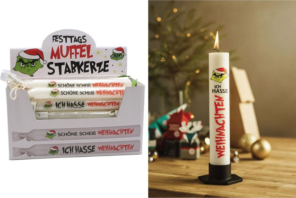 Weihnachts-Stabkerze 19x2 cm Festtagsmuffel | Dekokerze für Weihnachten | Lange Brenndauer, festliche Tisch- & Raumdeko