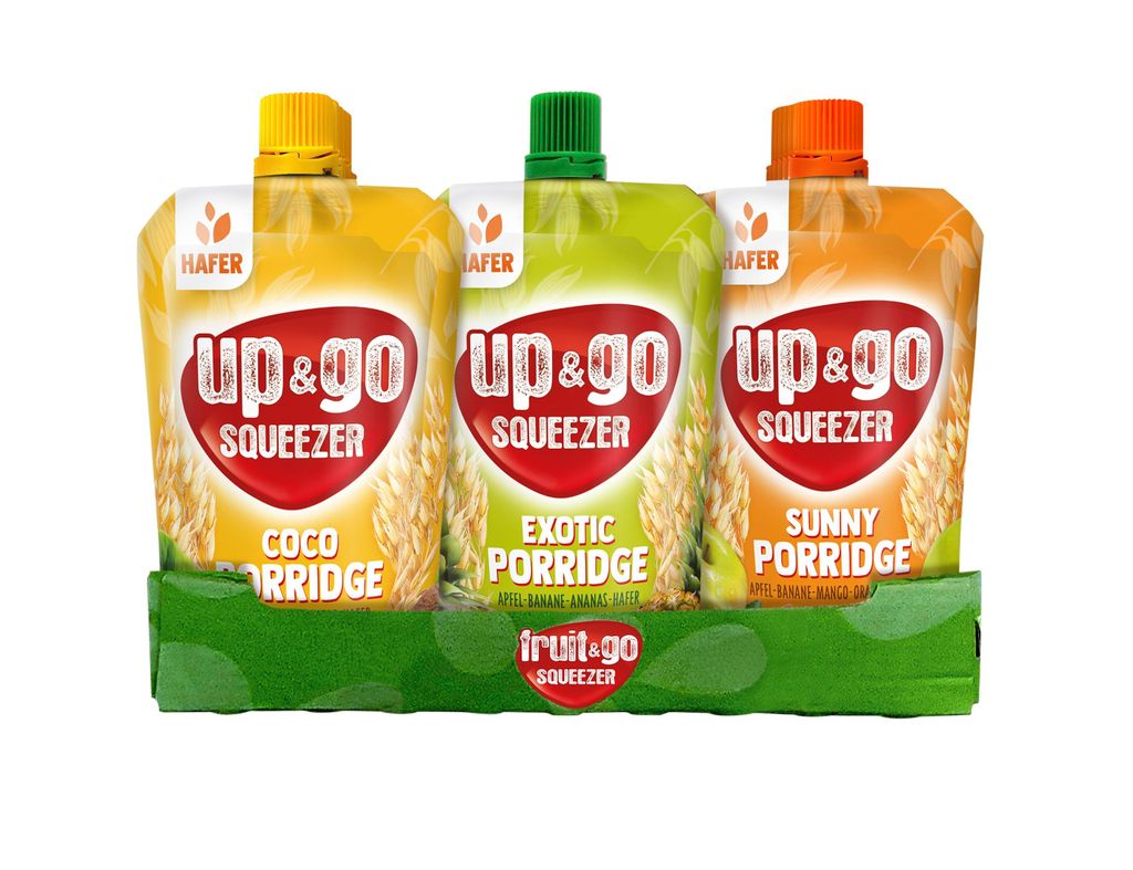 up&go SQUEEZER Porridge, Mischkarton 18x100g, 3 Sorten, Produktbild 