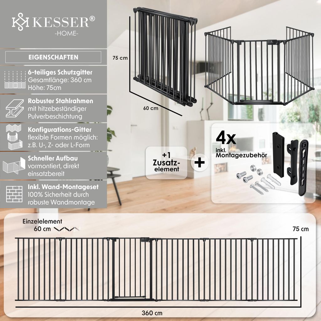 KESSER® Kaminschutzgitter mit Tür Metall Ofenschutzgitter Produktbild 