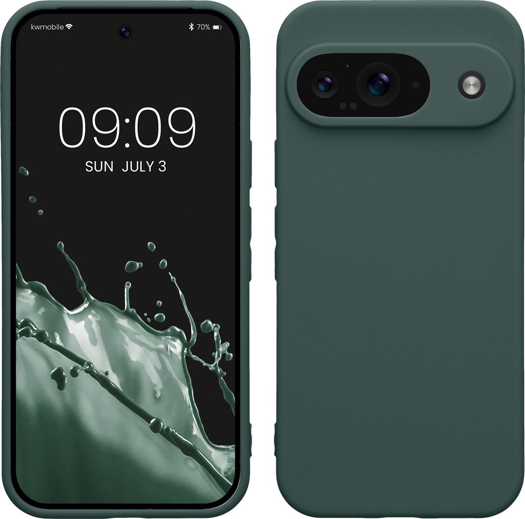 kwmobile Handyhülle kompatibel mit Google Pixel 9 Hülle - Handy Case aus weichem Silikon in Moosgrün