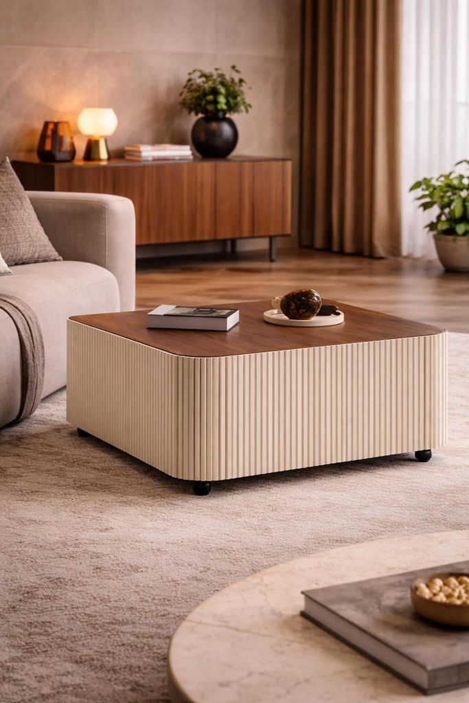 Eleganter Couchtisch mit Ribbeldesign und stilvollen Akzenten