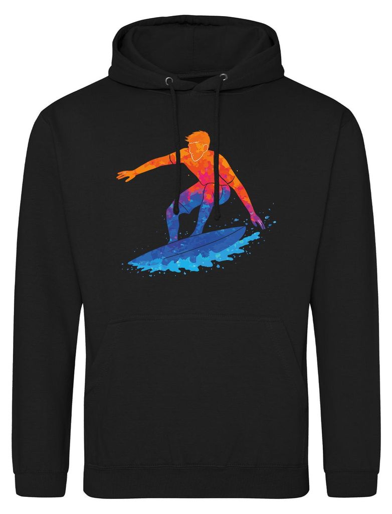 Huuraa Uni Hoodie Surfen bunte Silhouette L Deep Black Vegan Sweatshirt Geschenkidee