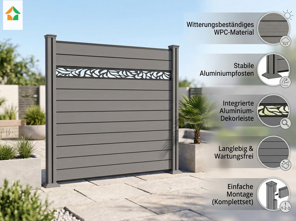 WPC-Sichtschutzzaun Valla Alu Nachbildung - 1x Element + 2 Produktbild 