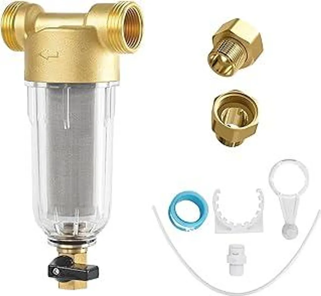 Filtro per l'acqua riutilizzabile, prefiltro per sedimenti da 1 pollice, filtro per sedimenti Spin Down, filtro fine lavabile per filtro per sedimenti con tubo flessibile per acqua di pozzo (con adattatore da 3/4)