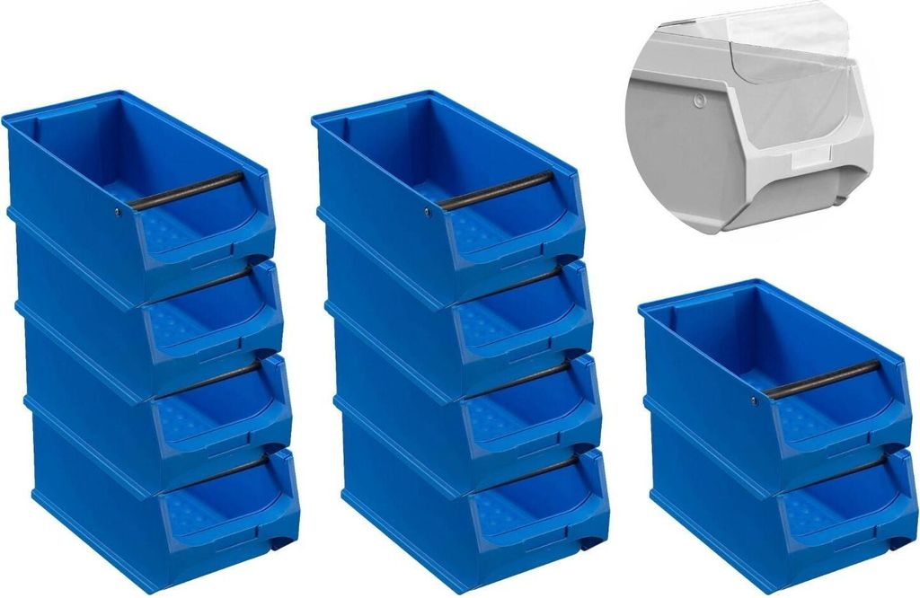 SparSet 10x Blaue Sichtlagerbox 4.1 mit Griffstange & Abdeckung | HxBxT 15x20x35cm | 7,2 Liter | Sichtlagerbehälter, Sichtlagerkasten, Sichtlagerk...