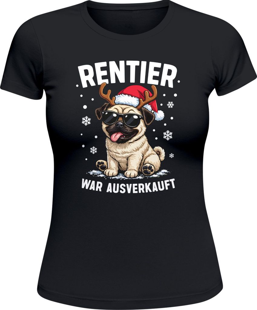 Weihnachtsshirt Damen Rentier Spruch Lustig Weihnachtstiere Santamütze XMAS Weihnachtsoutfit Frauen Moonworks