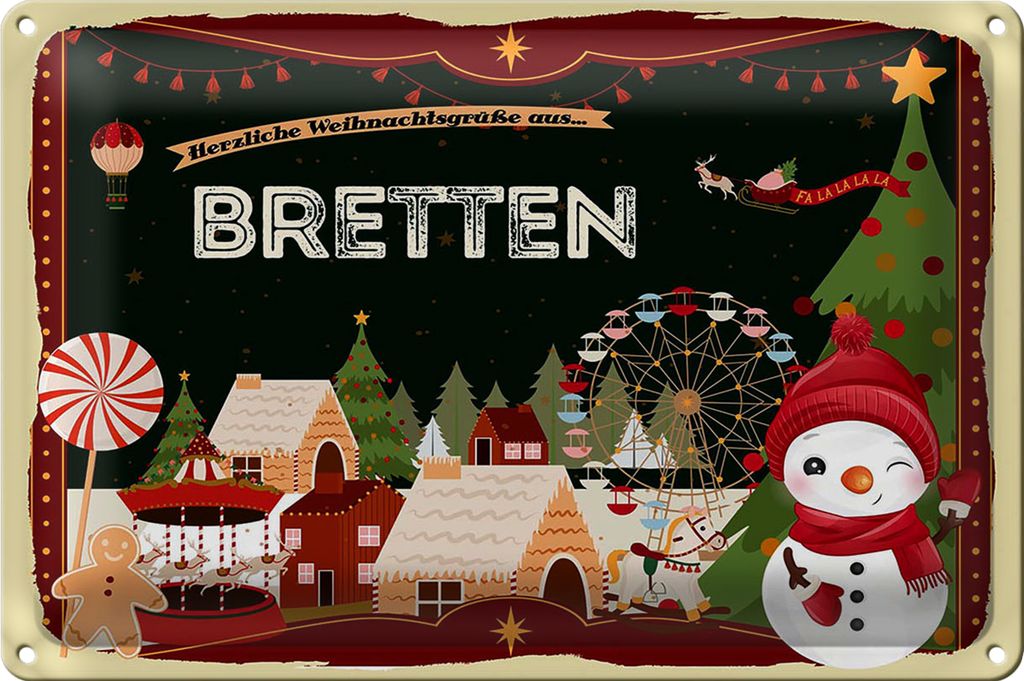Blechschild Weihnachten Grüße aus BRETTEN 18x12cm