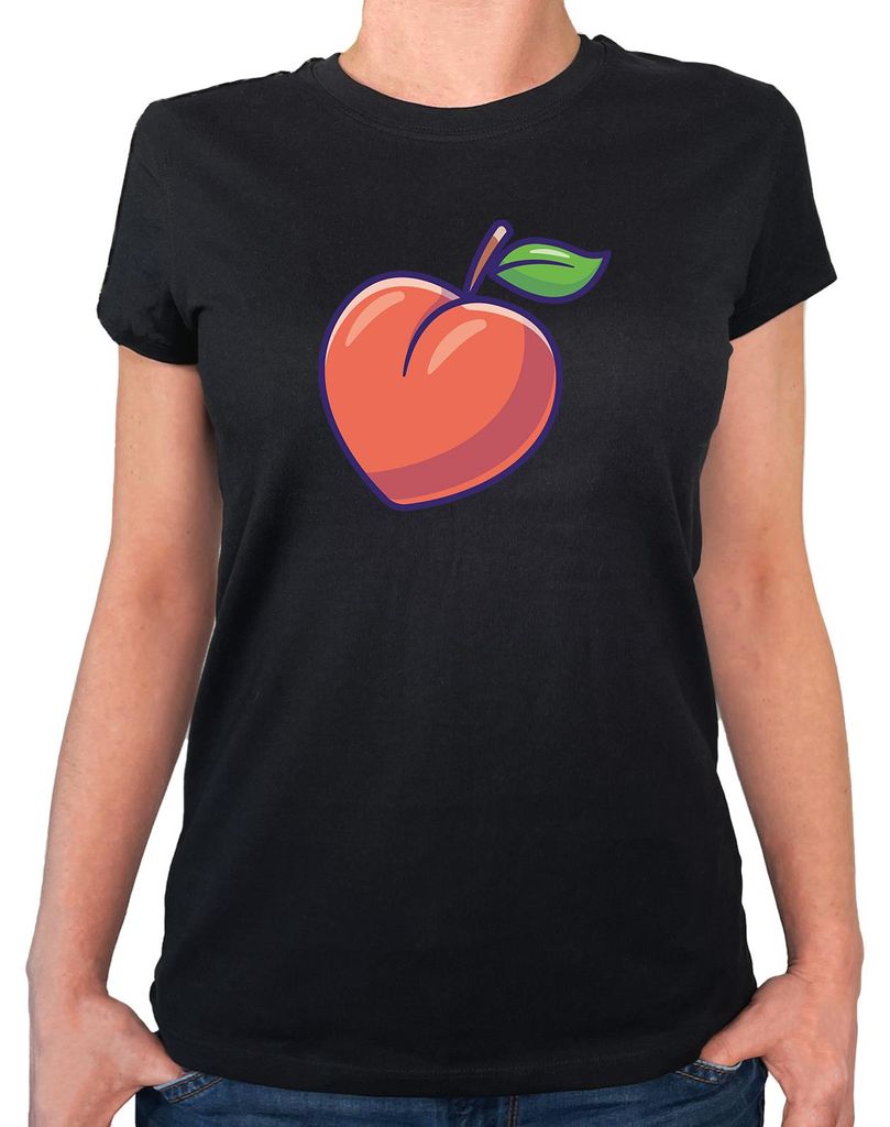 Huuraa Damen T-Shirt Pfirsich Comic M Black Bio Baumwolle Fairtrade Damenshirt Geschenkidee