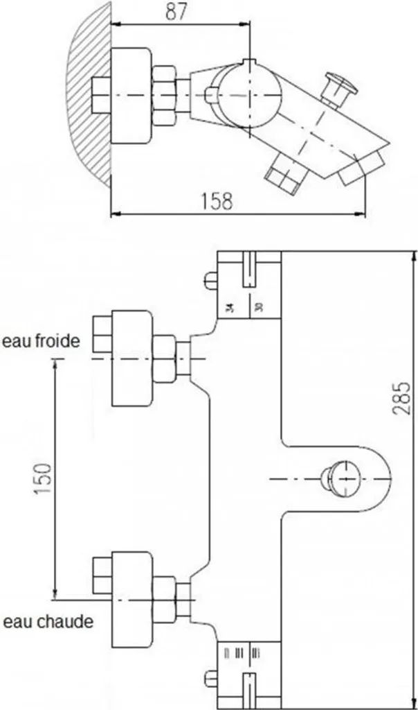 Mitigeur baignoire mural thermostatique doré poli pour salle de bain design
