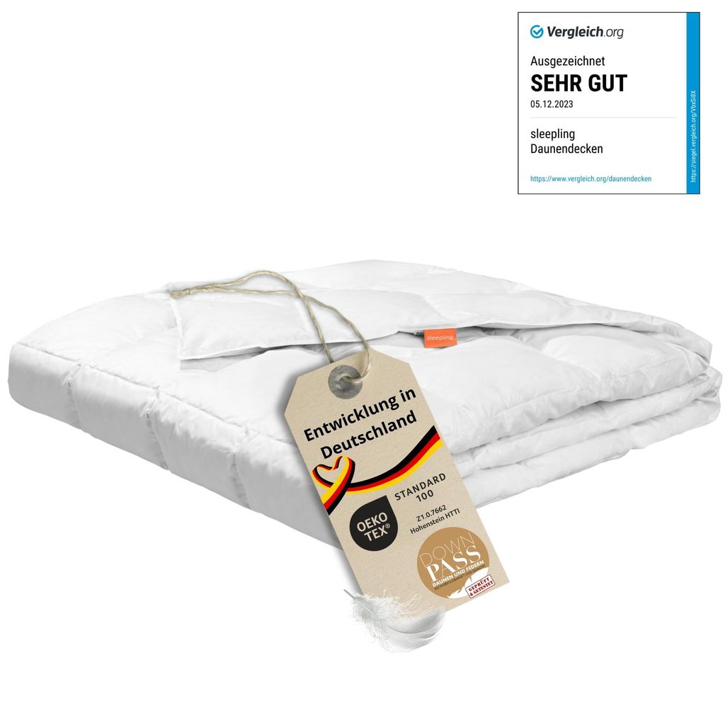 leichte Daunendecke, 155 x 220 cm, 90% Daunen / 10% Federn, Steppbett, sleepling