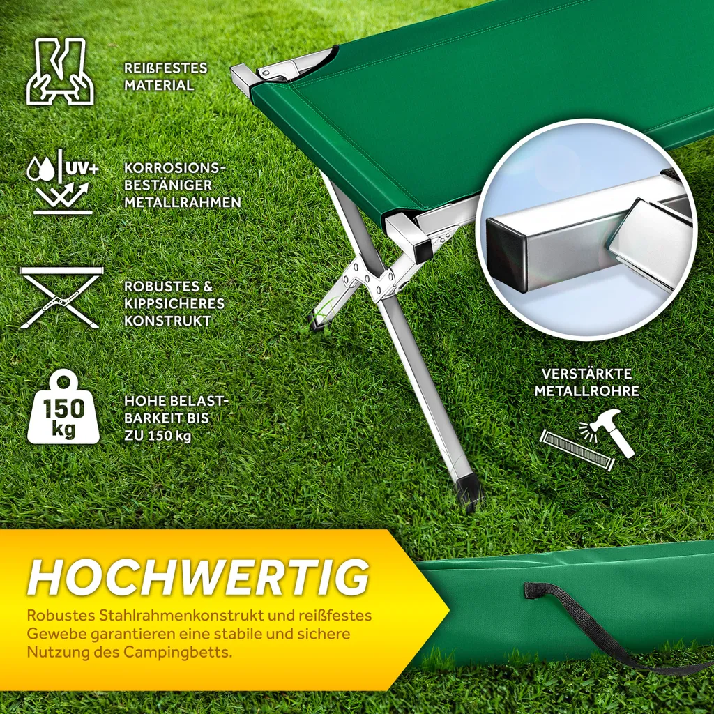 Lit d'appoint pliant type lit de camp militaire 210 cm vert pour invités - 2