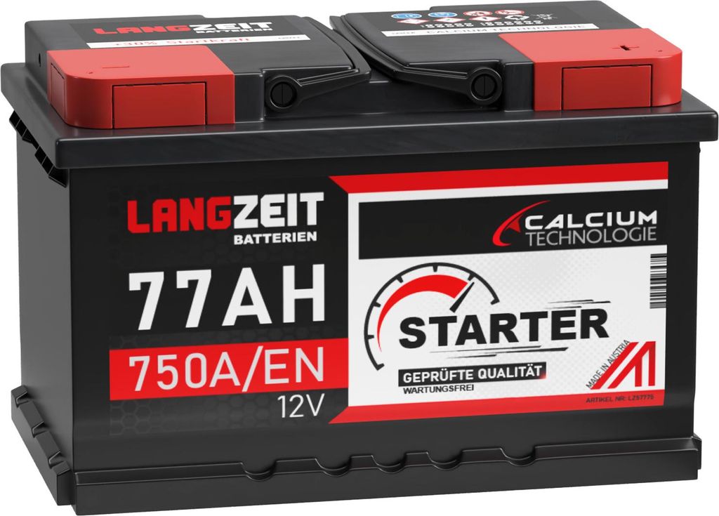 LANGZEIT Autobatterie 12V 77Ah Starterbatterie PKW KFZ Produktbild 